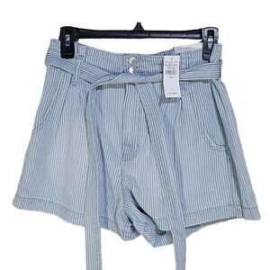 American Eagle Light Blue White Pinstriped Mom Shorts Jean Shorts Size 6 NWT